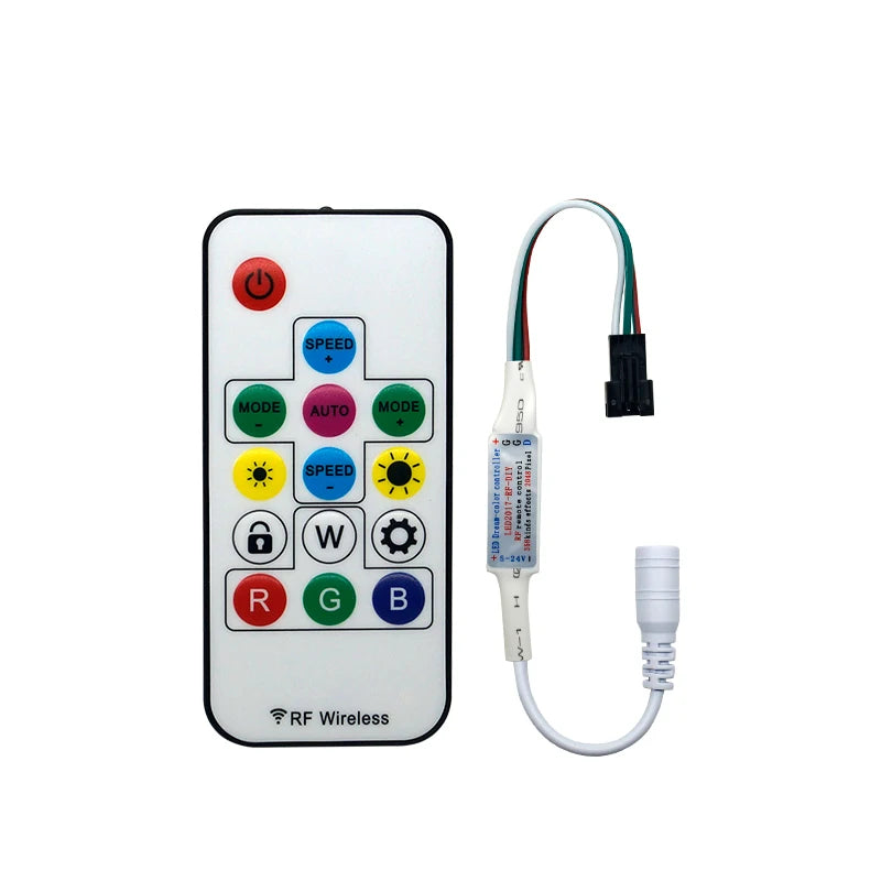 Mini RF 14-Keys Lock Remote Pixel LED Strip Controller DC5-24V 2048IC LED Magic Colour Dimmer