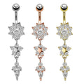 Trendy Curved Barbell Dangling Zircon Belly Button Ring Crystal Flower Pendant Navel Ring Piercing for Women and Girl