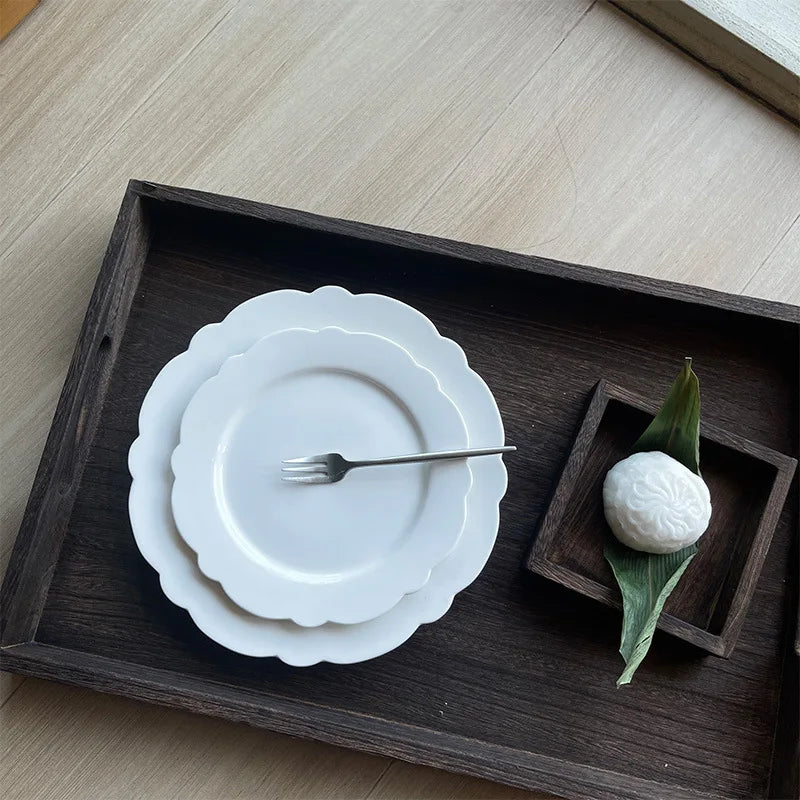 INS Pure White Cloud Ceramic Tableware Set Creative Flower Dessert Salad Plate