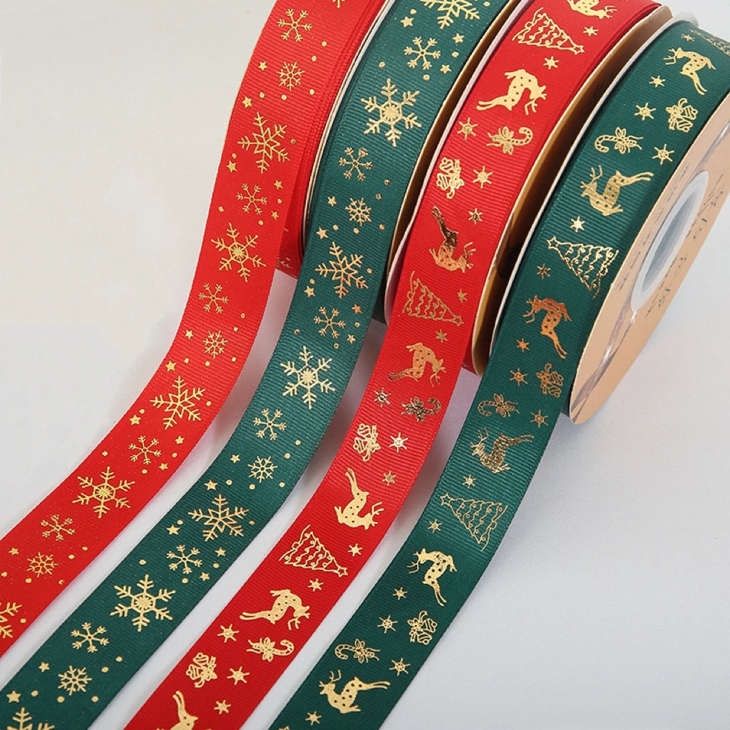 2.5cm Width Polyester Fadeless Durable Christmas Decoration Gift Wrapping Ribbon Stock Wholesale