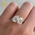 Custom Toi Et Moi Ring Two Diamond Stone 2CT 3CT Colorless Emerald and Pear Moissanite 10K Yellow Gold Wedding Ring Pass Tester