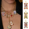 Gold Plated Bohemian Style Trendy Women's Necklace Colorful Enamel Moon Star Dvil Eye Heart Tarot Card Sun Necklace Love Heart