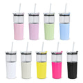 Custom logo Powder Coated Stainless Steel Travel Mug Transparent Glass Coolest Feature Cup 2 in 1 Tumbler with Straw