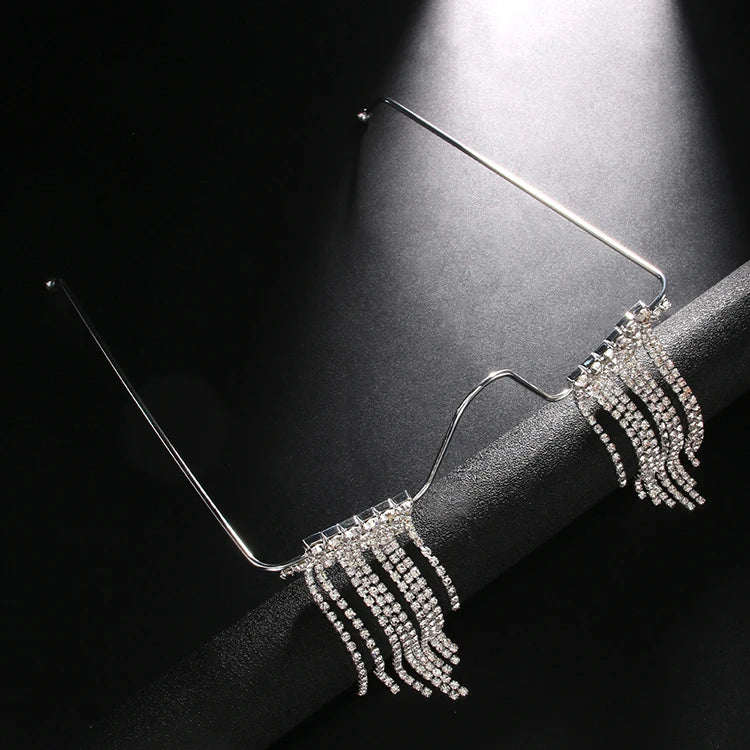 Fashion Shades With Diamond Tassels Disco Dancing Eyewear Design Chain Sun Glasses Teardrop Womens Trendy Sunglasses