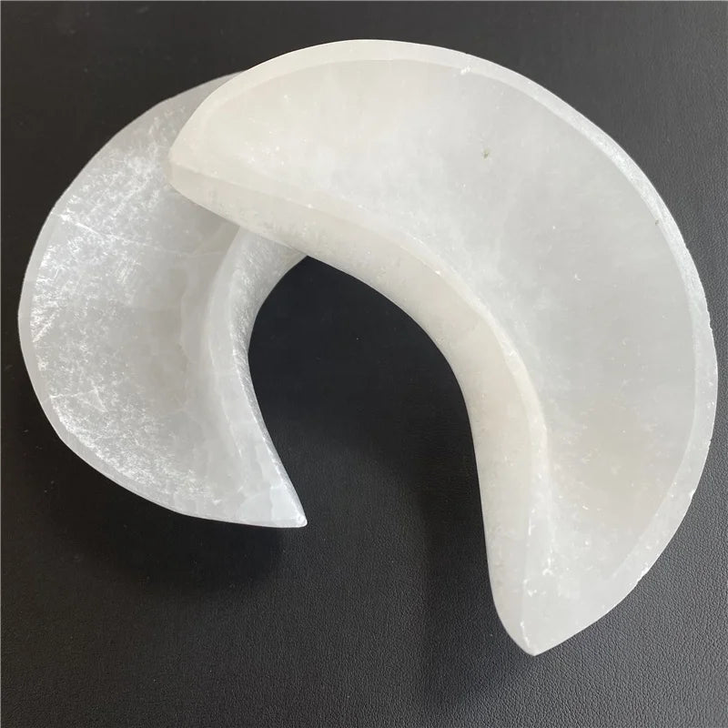 Natural selenite hand carved moon selenite moon bowl for decoration