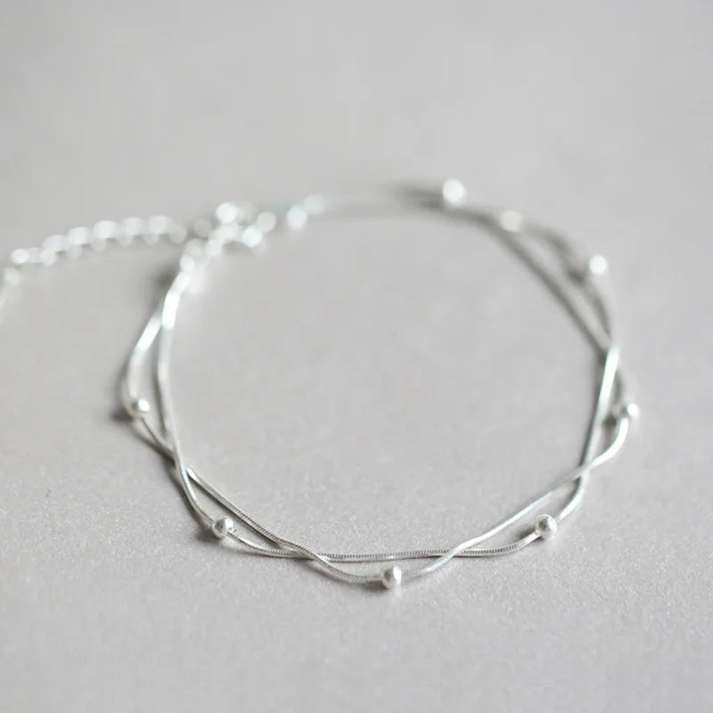 Wholesale Custom Designer Fashion Silver Plateed Beads Copper Silver Plated Simple Double Layered Women Bracelet Jewelry
