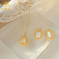 Vintage Elegant Ladies Fashion Oval Pendant Natural Opal 18K Gold Plated Stainless Steel Jewelry Set