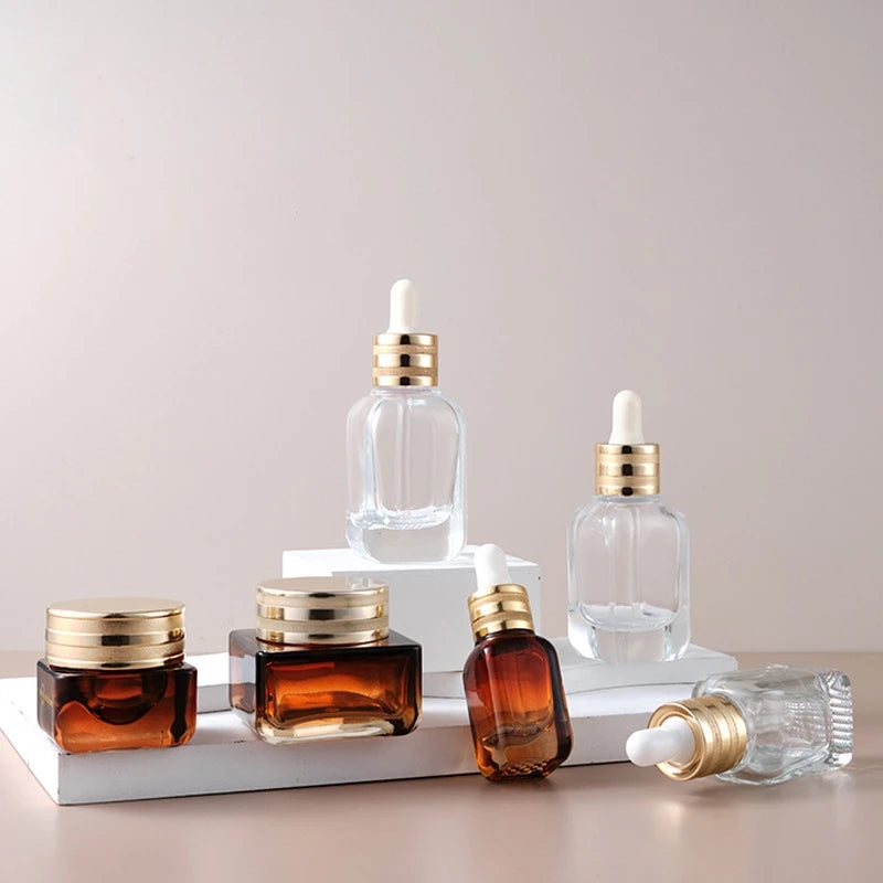 Wholesale 30ml Small Brown Glass Cosmetic Skincare Cream Bottles with Screw Cap for Packaging