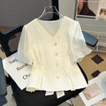Boutique Wholesale 2025 Summer New Fashionable V-neck Short Sleeved Slimming Women's Shirt