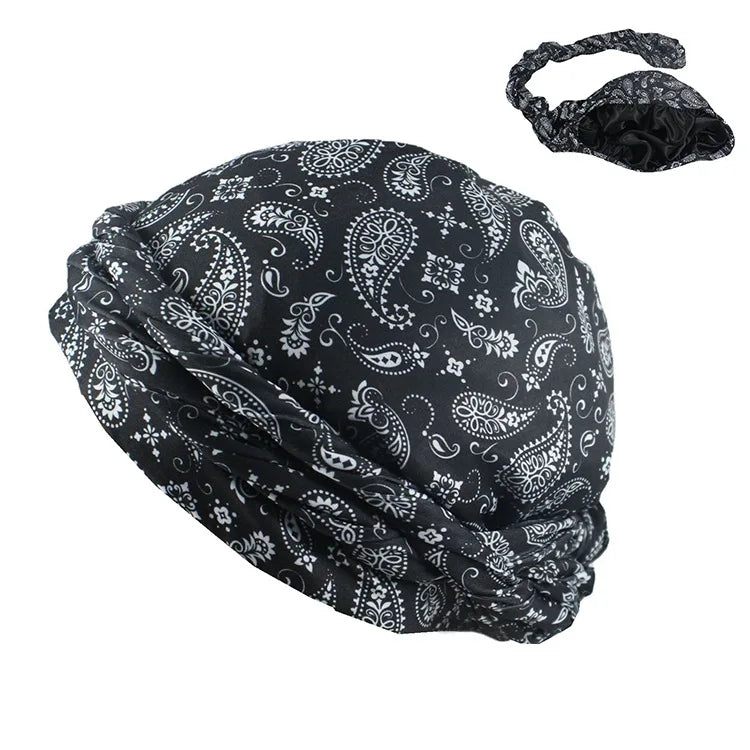 Dome Wave Cap Bonnet Satin Turban Hat Hair Headwear Breathable Bottoming Durag Turban for Men