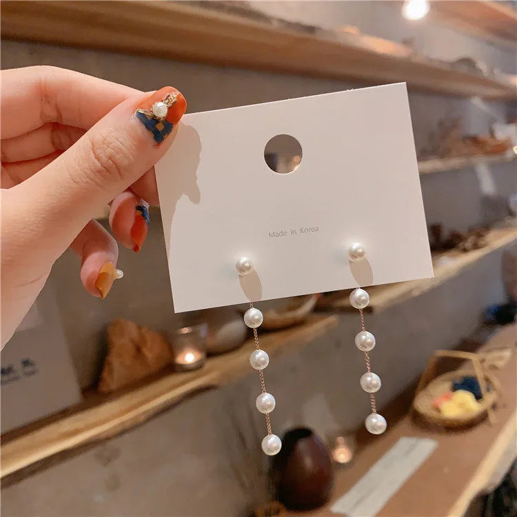 2022 Fashion Long Tassel Pearl Earrings Statement Drop Earrings Birthday Party Gift  for Women