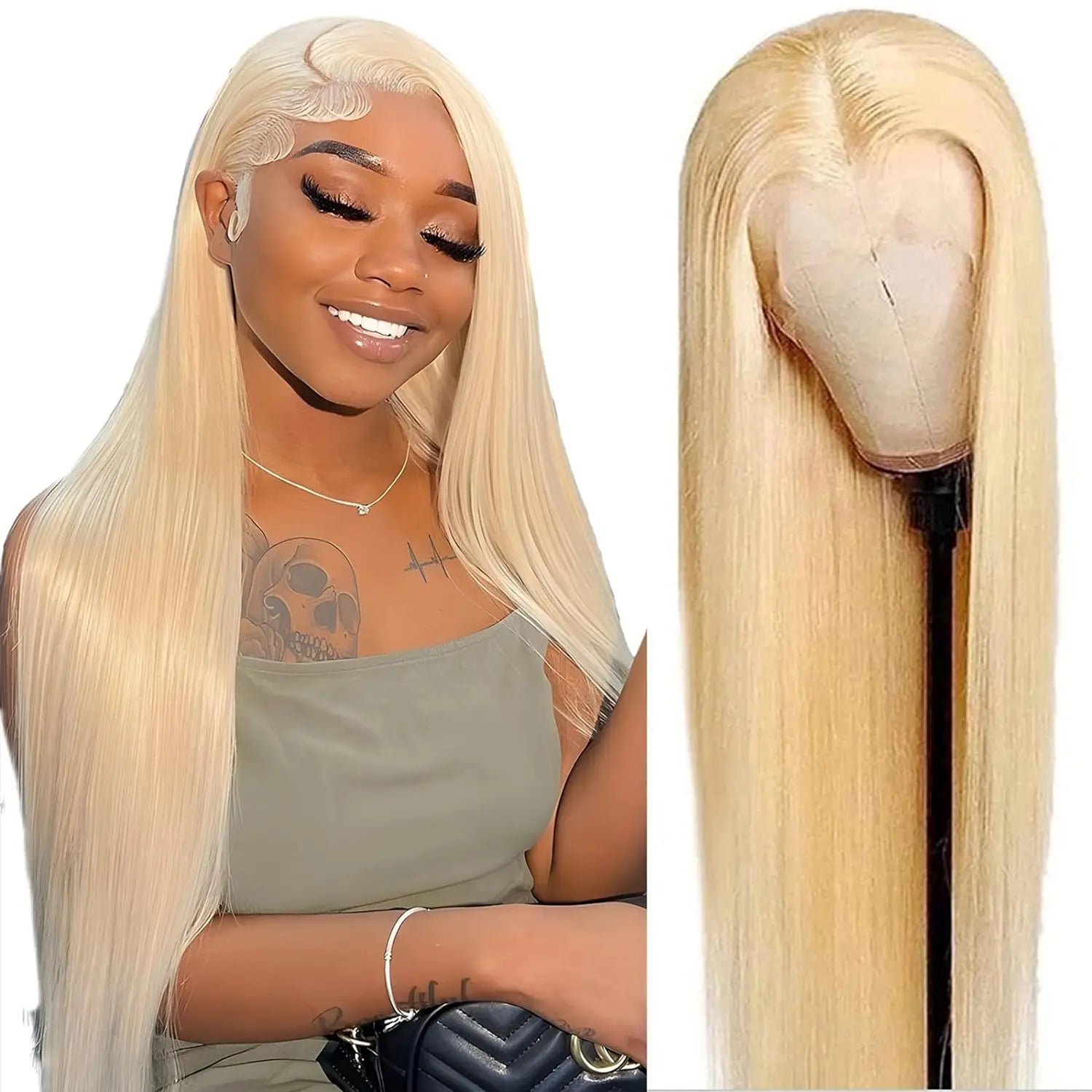 13x4 Lace Front Wigs Wholesale Peruvian Human Hair Silky Straight Lace Frontal Wigs for Black Women #613 Honey Blonde Wig