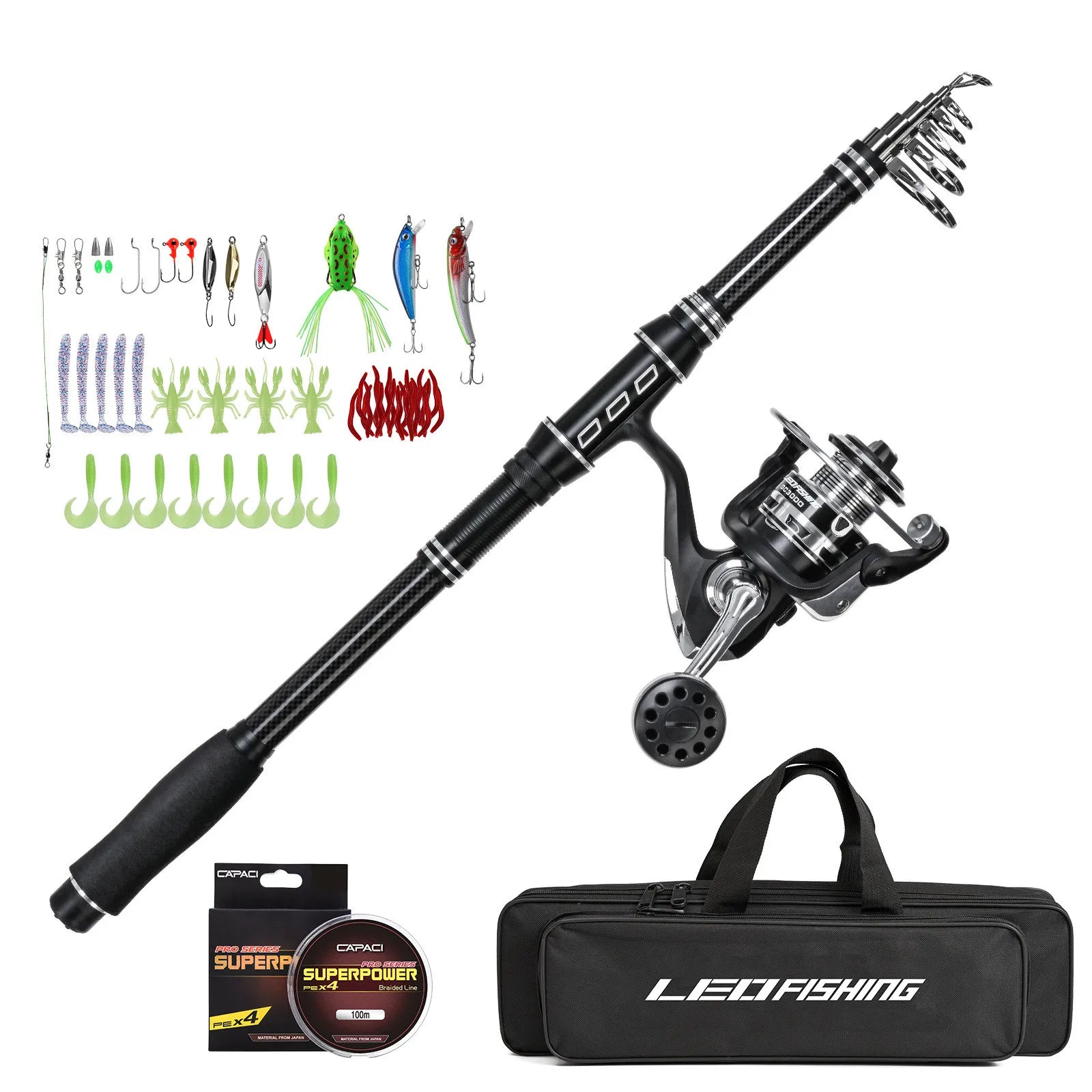 Fishing Rod and Reel Combo 1.8m 2.1m 2.4m 2.7m 3.0m Mod Spinning Reel Lure Line Accessory Set