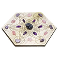 6 Inch Hexagon Polished Reusable Sacred Geometry Stress Relief Mini Crystal Grid Board Set with Amethyst Laser Cut Wood