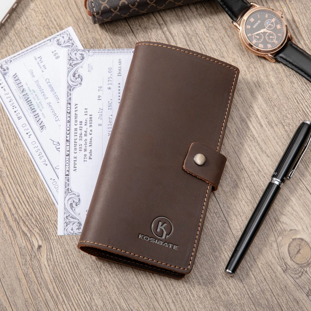 Custom Genuine Leather Checkbook Cover Slim & Durable Wallet Portable for Personal Business Checks Long Length Checkbook Holder