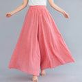 Literary Style Oversized Cotton and Linen Wide Leg Pants Skirt Elastic Waist Linen Solid Color Large Hem Skirt Pants