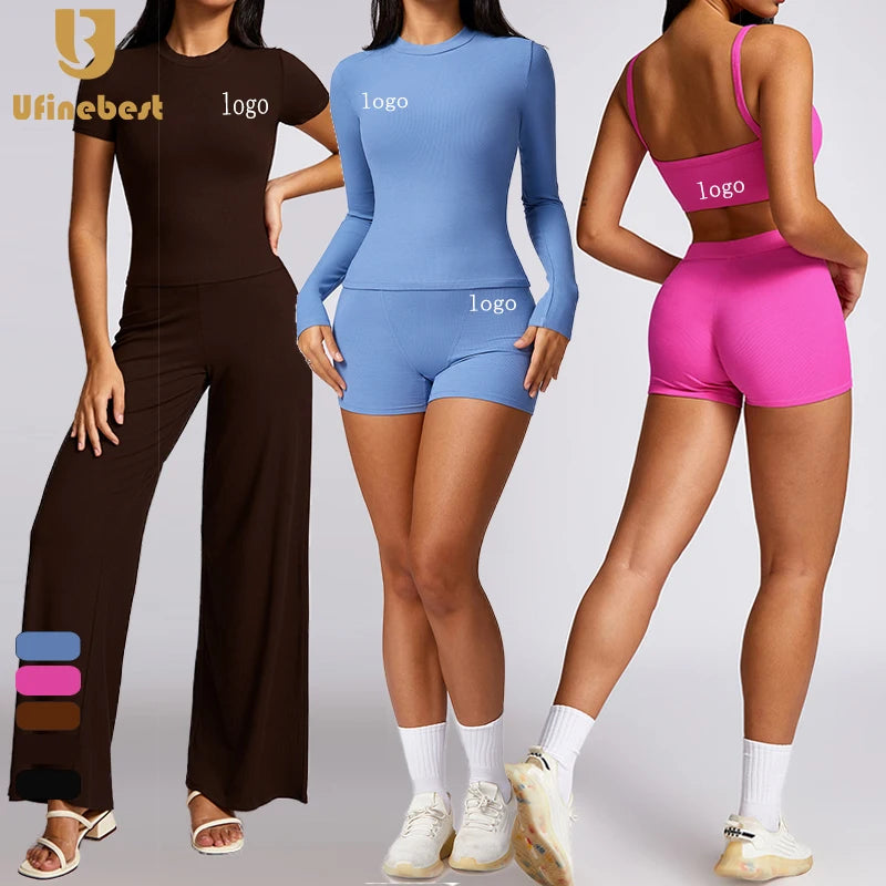 Quick Dry Workout Clothing Casual Tight Running High Support Womens Set 5 Piece Suit Ribbed Yoga Set Women Gym Fitness Sets