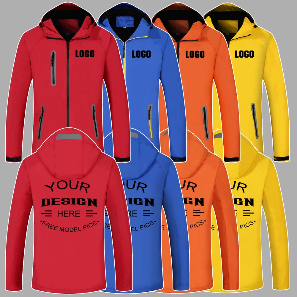 700g GSM Thickened High Density Taslon Fabric Waterproof Outdoor Hardshell Jacket Hood Long Formal Jacket Reflective Thin Layer
