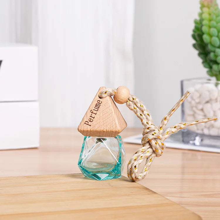 Factory Sale Triangle Wood Lids Custom LOGO  8ml Empty Car Fragrance Perfume Glass Bottle