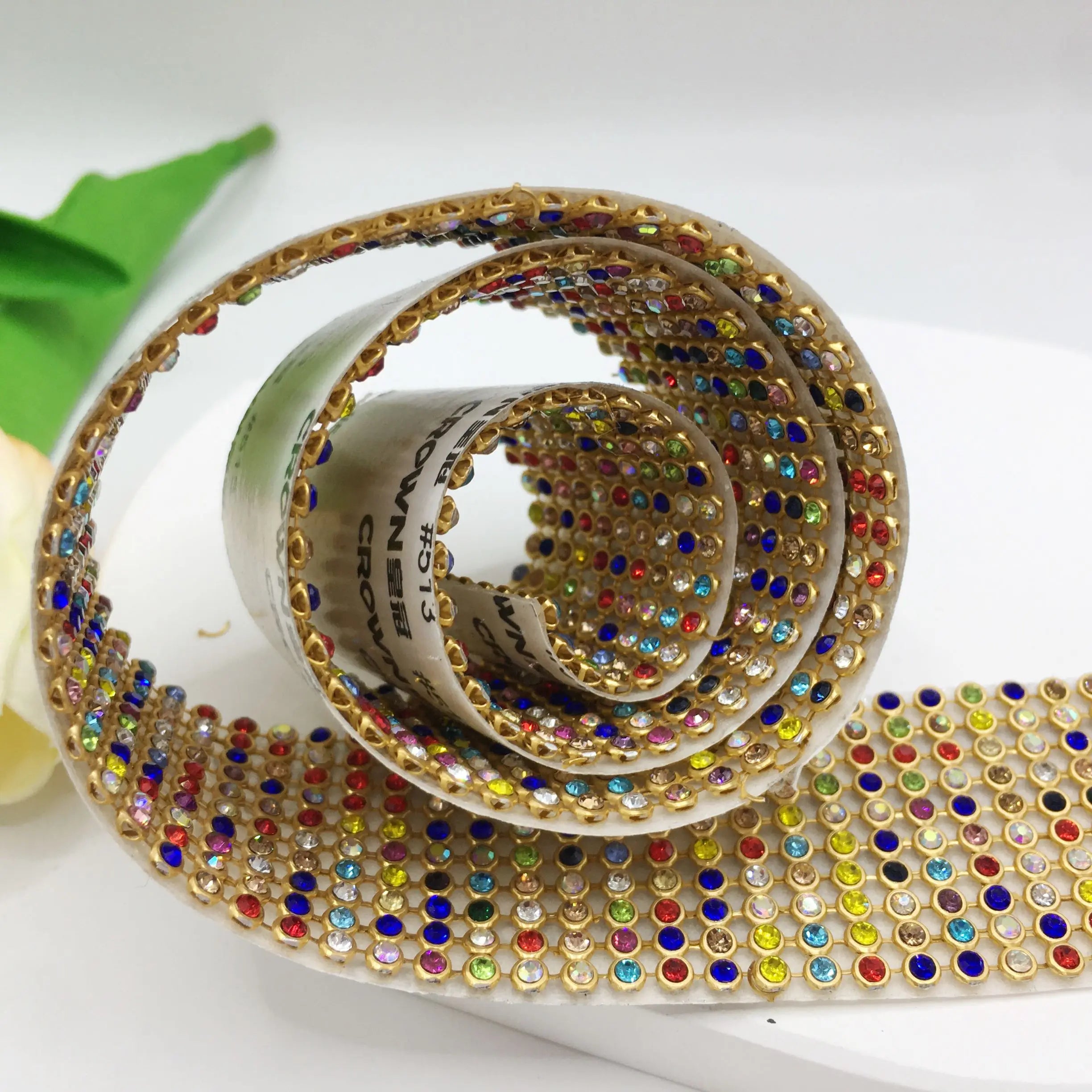 SINRONG Factory Wholesale Self-Adhesive AB Color Diamond Aluminum Mesh Edging Rhinestone Sticker Paper 10 Rows Made of Glass
