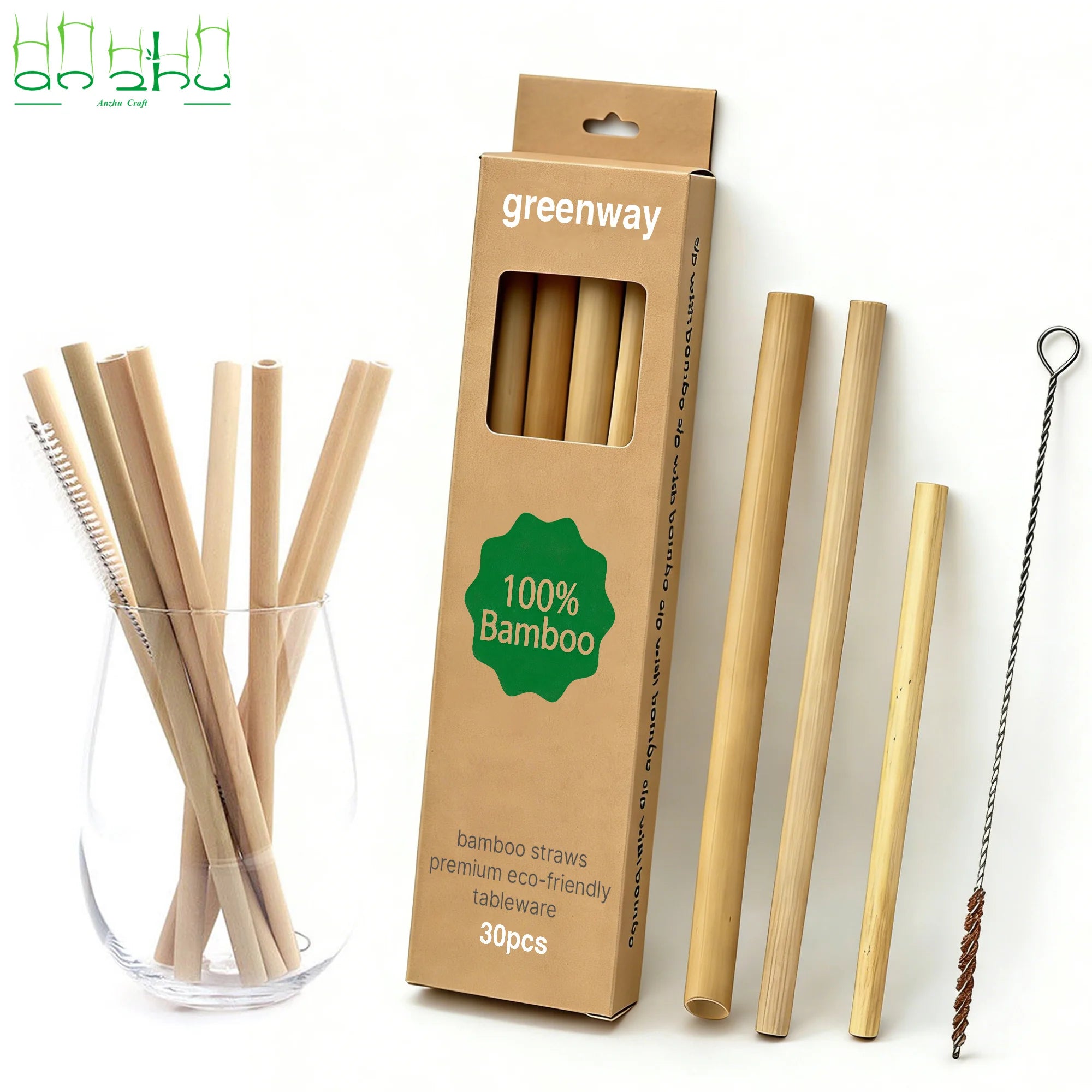 Biodegradable Bamboo Drinking Straws with Customized Logo Eco-Friendly 100 Count 200mm Length Business Gift