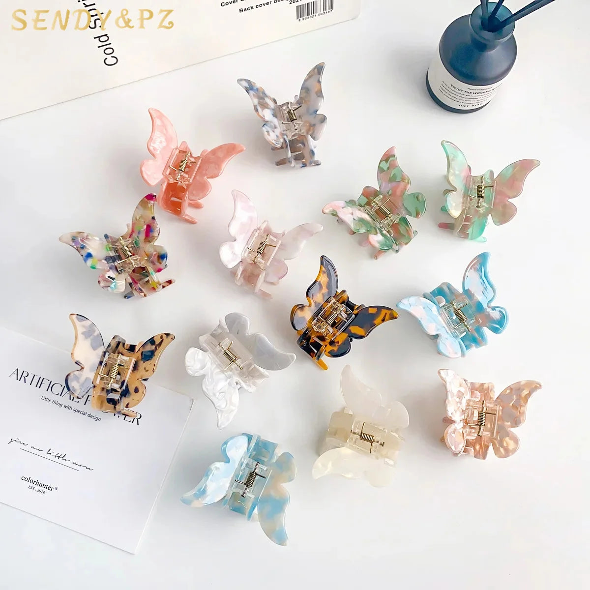 New Trend Women 5.5cm Acetate Butterfly Hair Claw Acetate Hair Clip Claws Colorful Medium Hairpin for Girls