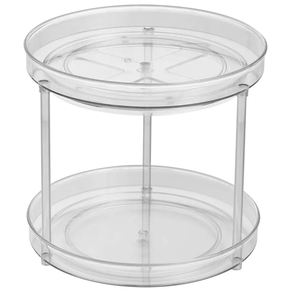 2 Tier Clear Lazy Susan Turntable Rotating Spice Rack Organizer Kitchen for Counter Top Storage