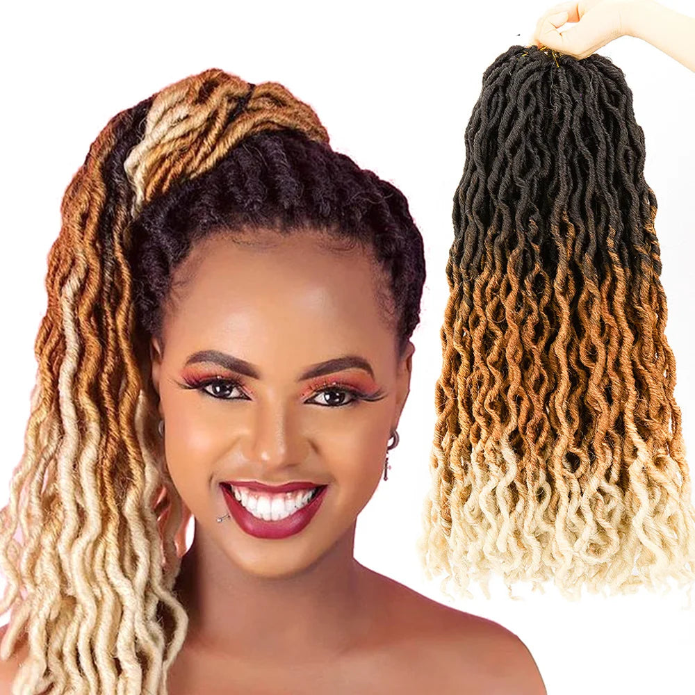 AliLeader Synthetic Nu Gypsy Locs 18 Inch Curly Ombre Faux Locs Crochet Braids African Twist Goddess Crochet Hair Extension