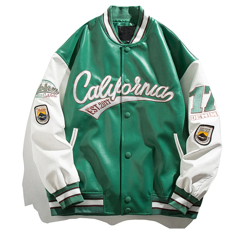 Autumn New Couple PU Leather Varsity Jacket Wholesale Men's Baseball Jacket Loose Casual Coat Printed Bomber Jacket for Men