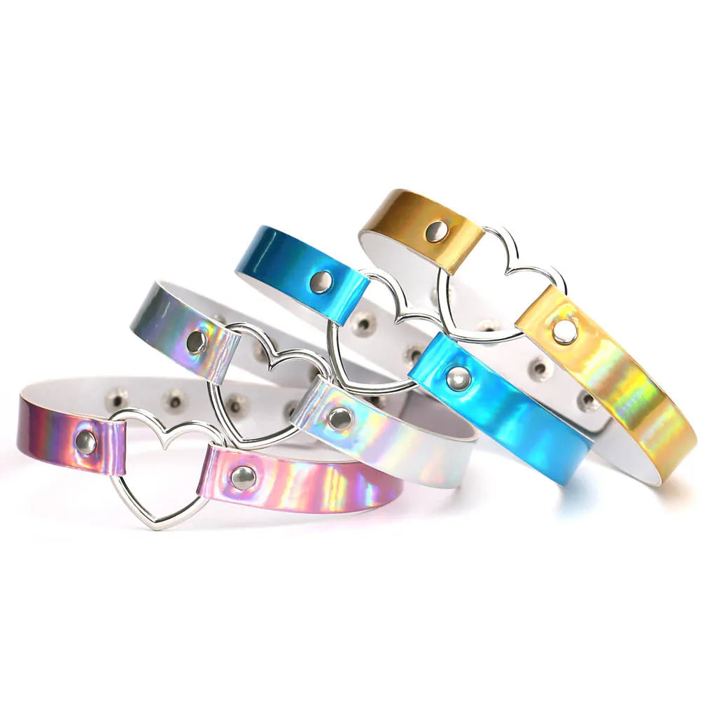 Punk Heart Pendant Chocker Necklace with Buckle Collar for Women Daily Life Jewelry