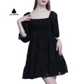 2025 Spring Women's Elegant Bubble Sleeve Floral Dress Women's Doll Collar Waist Long Sleeve A-line Skirt