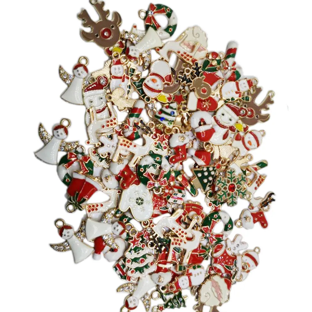 Christmas Alloy Charms for Jewelry Making Enamel Santa Claus Elk Snowman Tree Pendants for DIY Necklace Bracelet