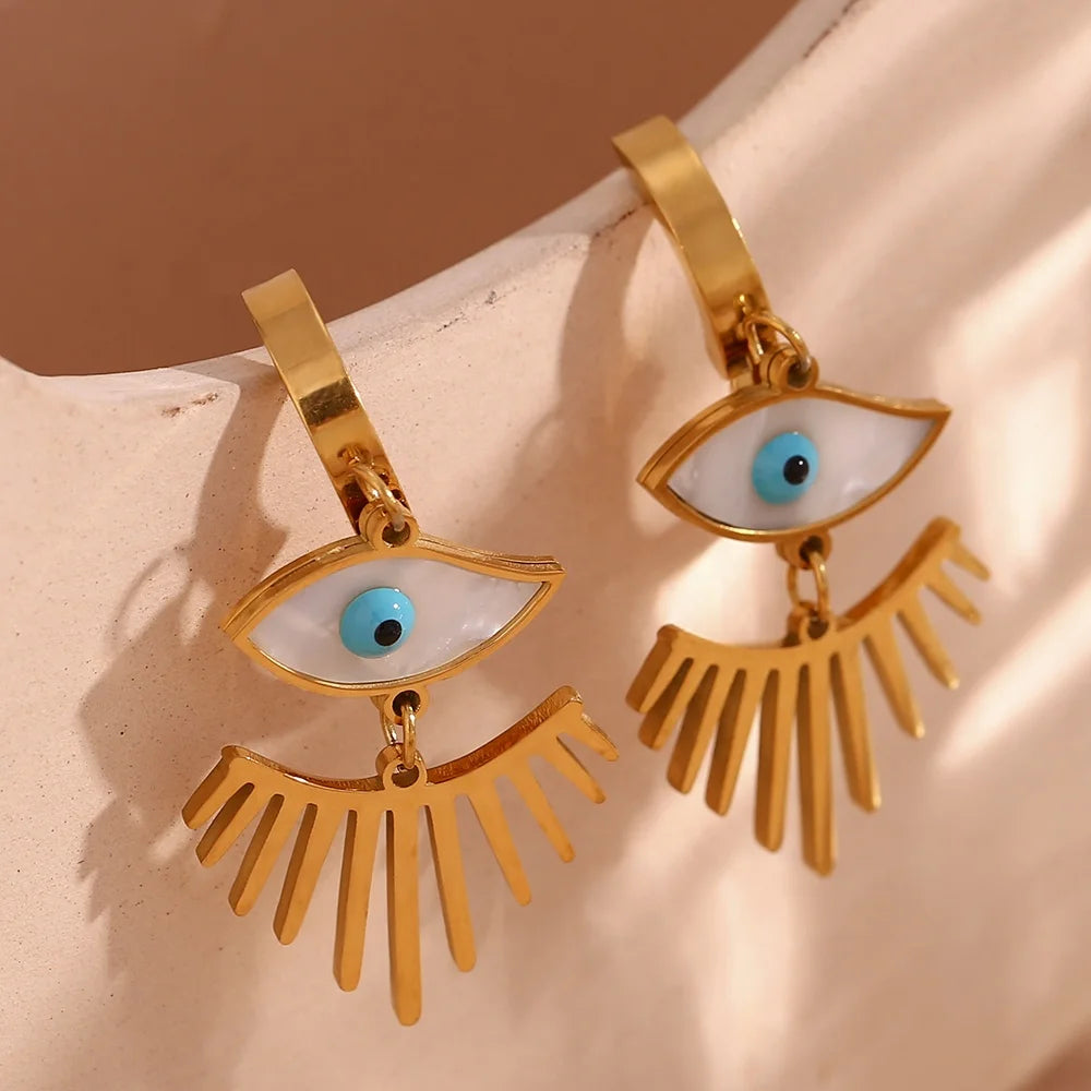 Bohemian Shell Evil Eye Jewelry Gold Plated Waterproof Earrings Stainless Steel Earrings Wholesale Bulk