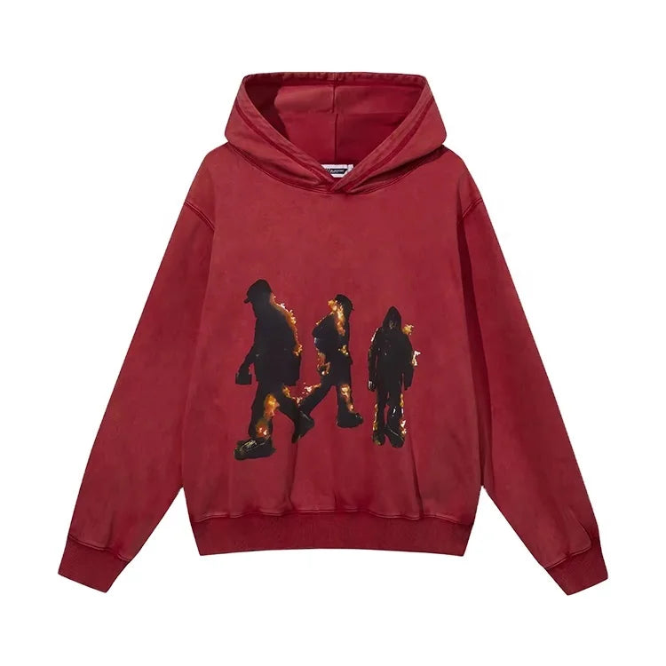 Hot Sale Custom Streetwear Hip Hop Hoodie French Terry Vintage Washed Pullover Men's Hoodies