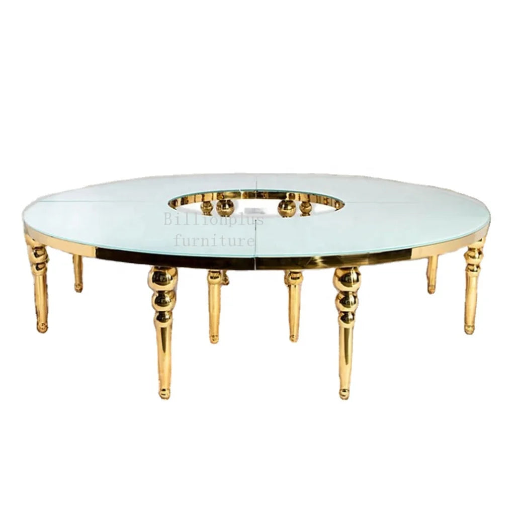 Stainless Steel Marble Half Moon Modern Dining Wedding Table Tempered Glass Hotels Apartments Restaurants Home Bars
