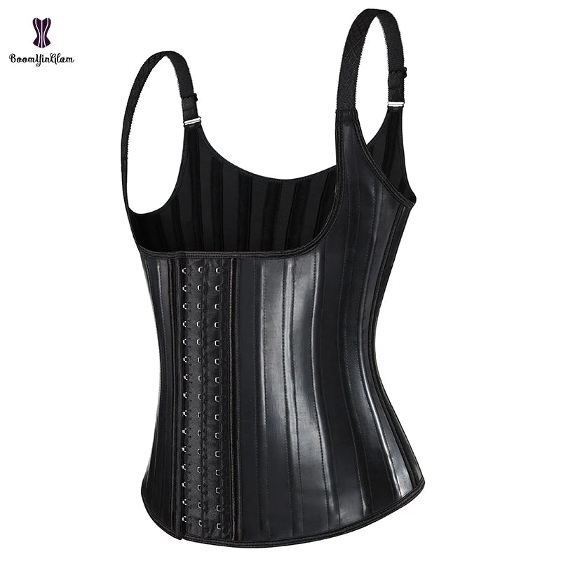 Custom Women Bling-Bling Vest Tank Top Body Shapers Shinny Leather Latex  25 Steel Bones Corset Waist Trainer Vest With Strap