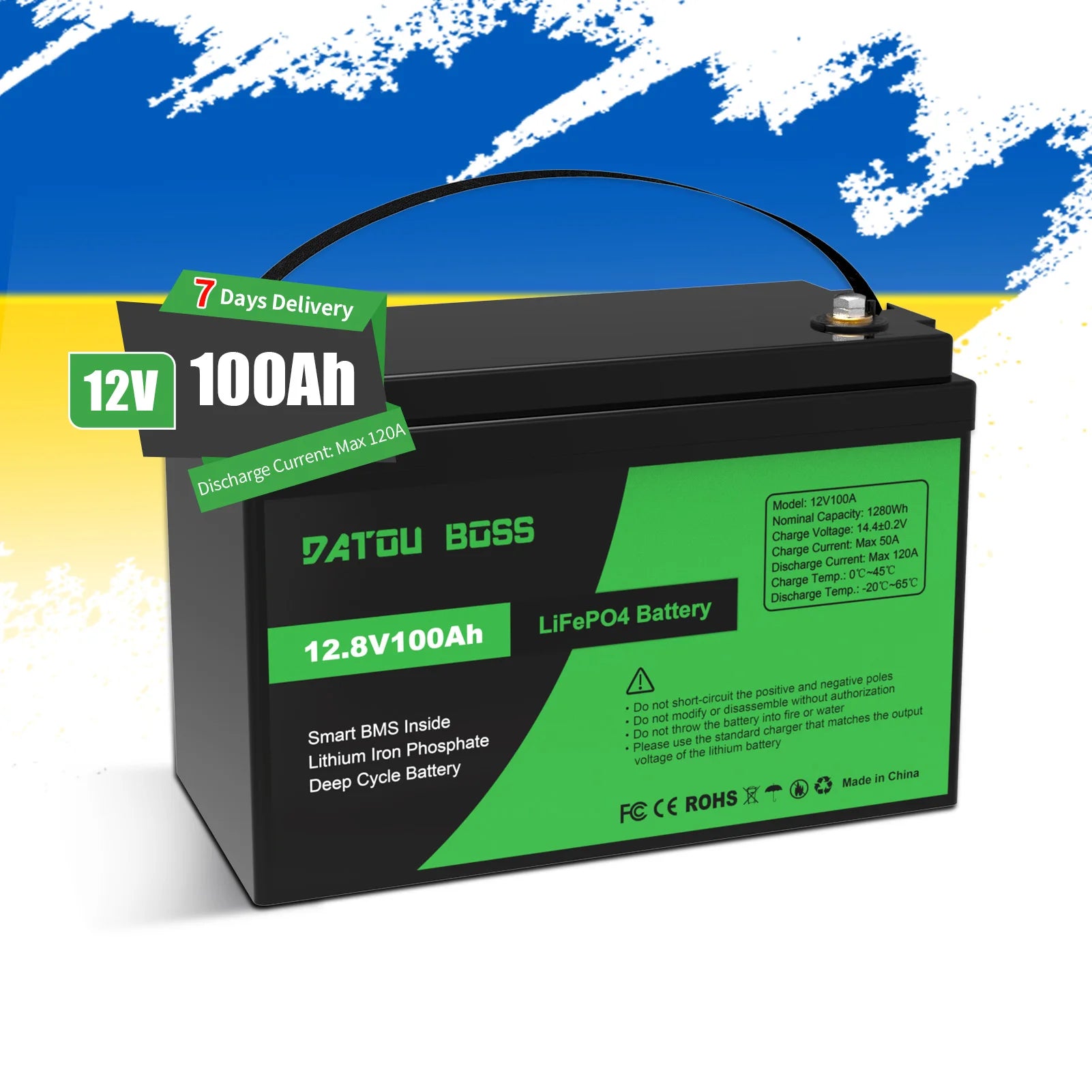 DATOUBOSS 12V100ah Lighting Small Appliance Thruster LiFePO4 Intelligent BMS Solar Photovoltaic 1.2kWh Lithium Battery Pack