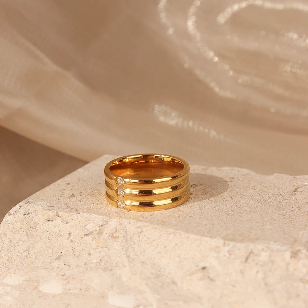 Chris April Fashion Jewelry 316L Stainless Steel PVD 18K Gold Plated Retro Irregular Finger Rings