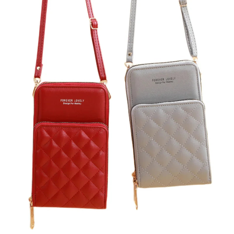 New Design Leather Crossbody Bags Mobile Cell Phone Bag Wallet Purse Pouch with Touch Ladies Small Shoulder Bag for Girl Woman