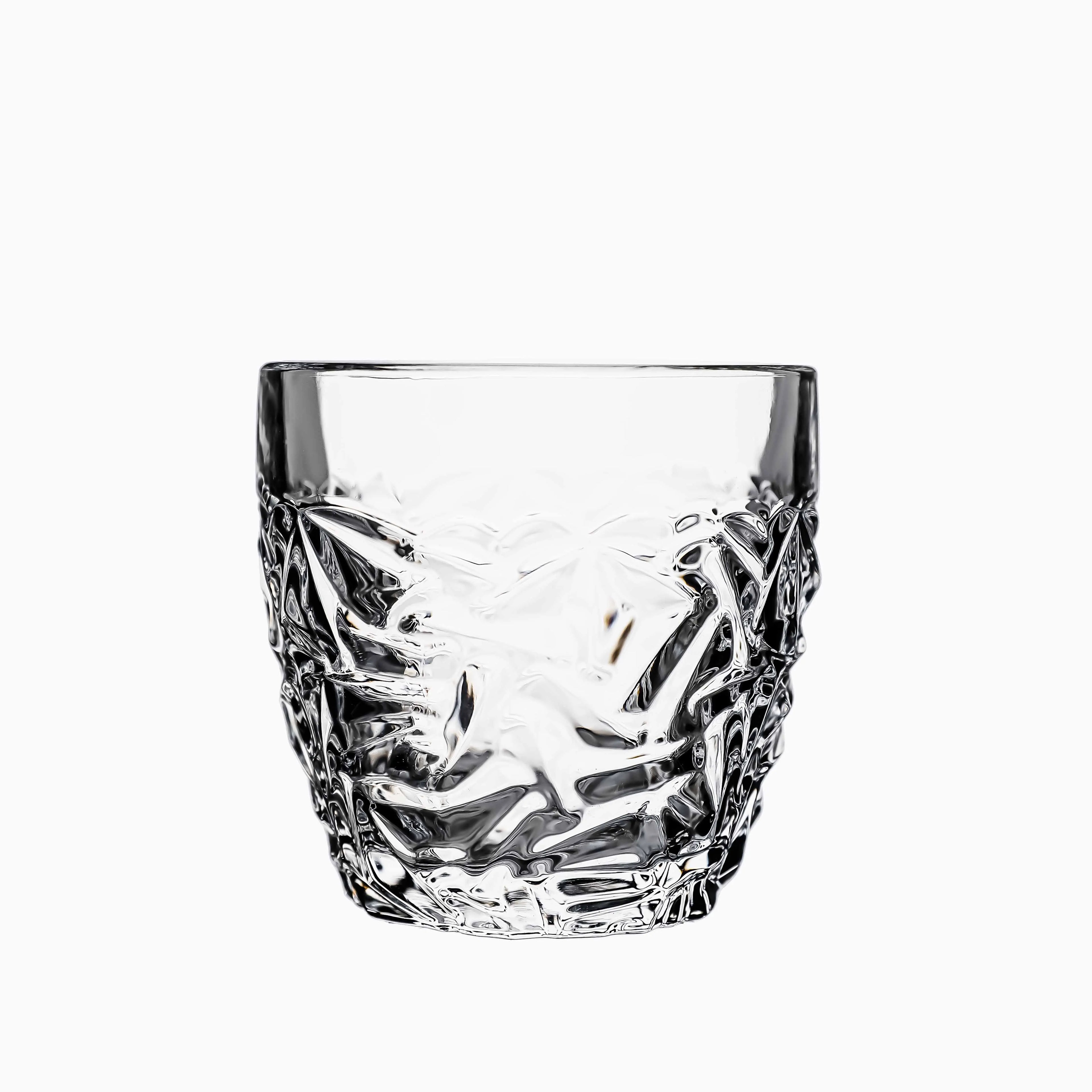 High Quality Transparent Crystal Whiskey Glass Cup with Embossed Waterwave Pattern 315ml Capacity for Bar or Party Drinking