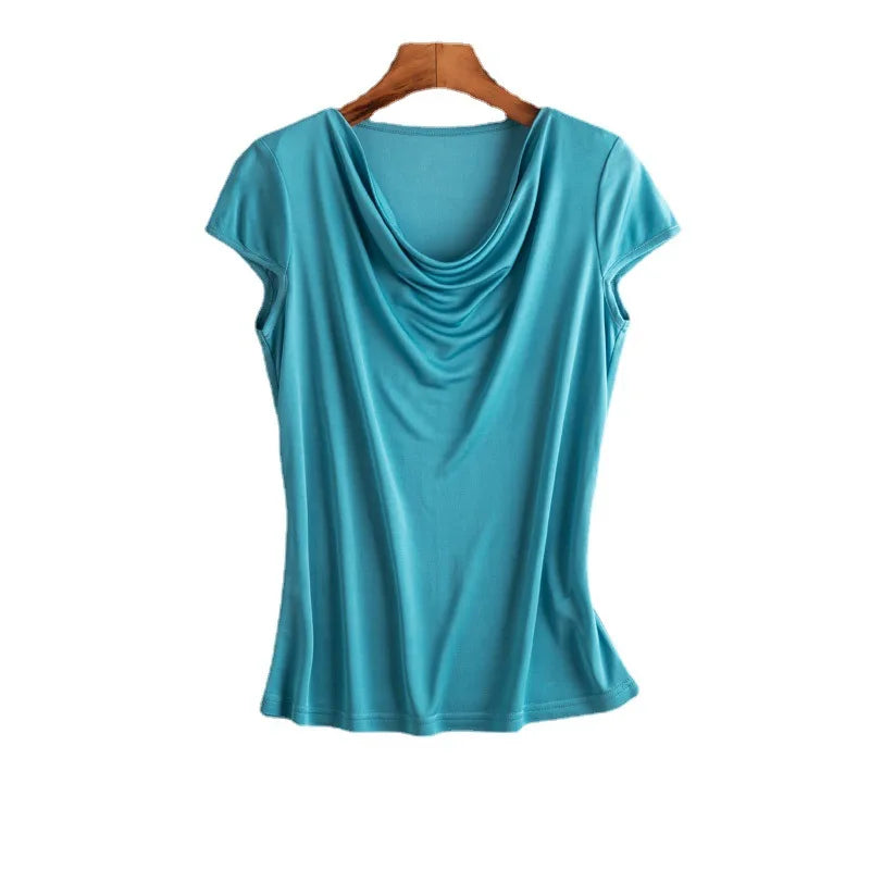 M-XXL Summer New Silk Short Sleeve Top Bottom Silk T-shirt Large Women's Top