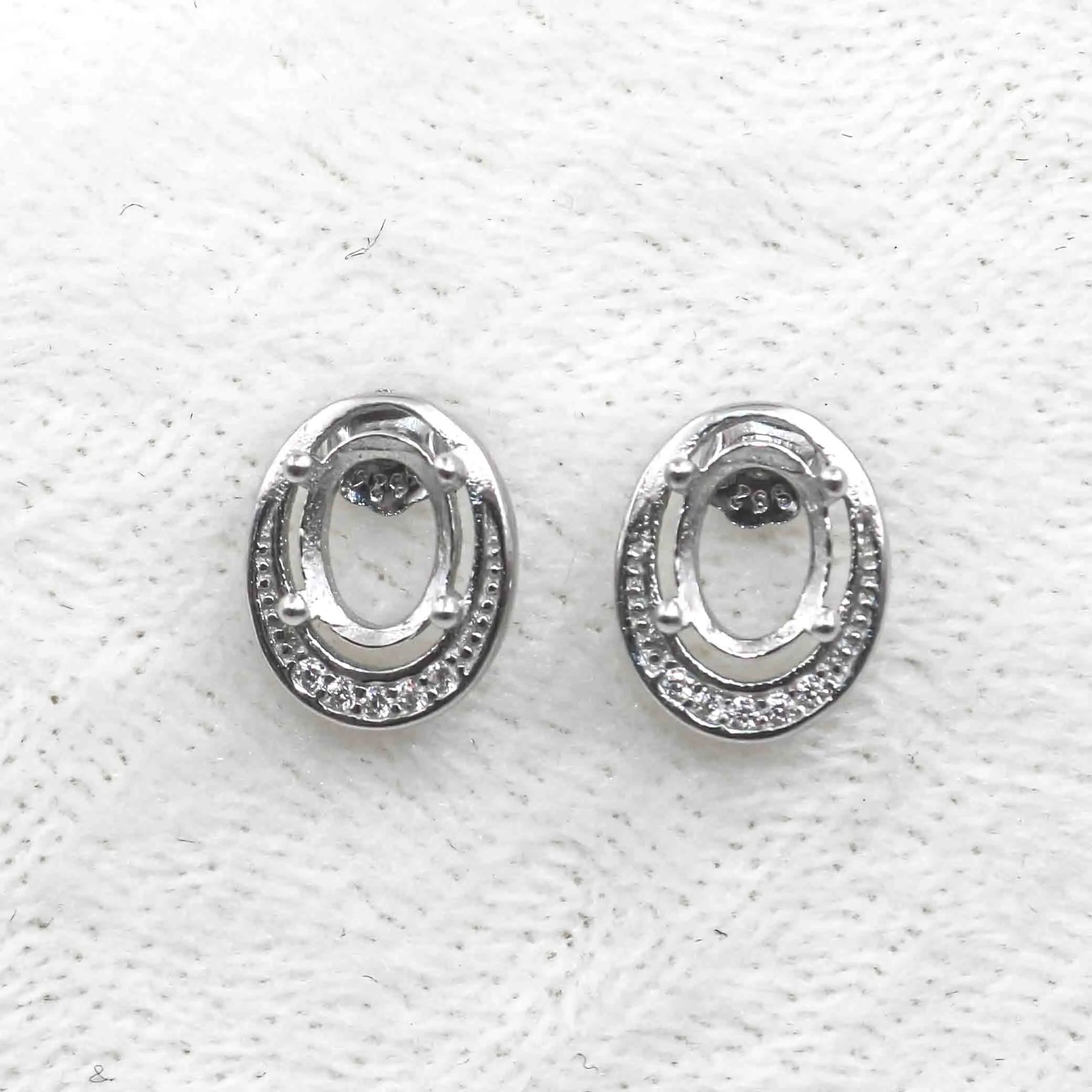 Sterling Silver 5*7mm Semi Mount Stud Earrings Empty Support Blank Claws Setting S925 Base Without Center Stone for DIY Inlay