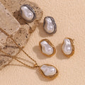European American Vintage Style 18K Gold Stainless Steel Stud Irregular Baroque Imitation Pearl Pendant Necklace