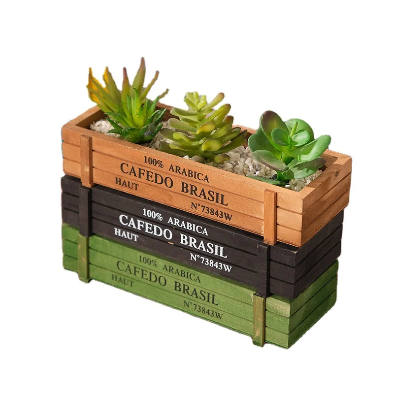 Rustic Wood Rectangle square  Wooden Decorative Desktop Succulent Mini Plant Pot Tray for Home Decor