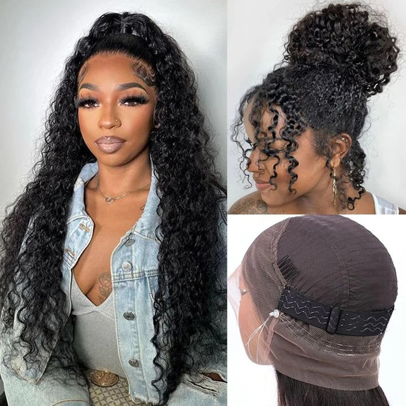 Hot 200% Virgin Brazilian 360 Lace Frontal Wigs Pre Plucked Full Transparent Front Water Wave Human Hair Wigs Ponytail