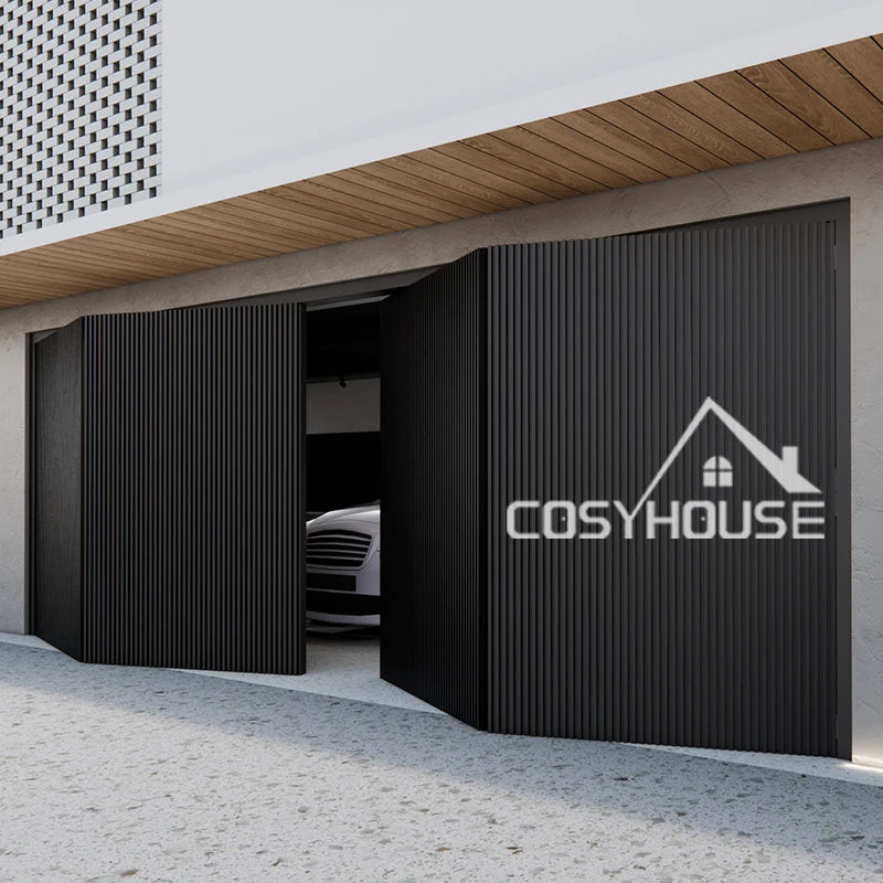 Modern Electric Side Sliding Bi Folding Garage Door Aluminum Fluted Panel Smart Garage Door for Villa Residential Projects