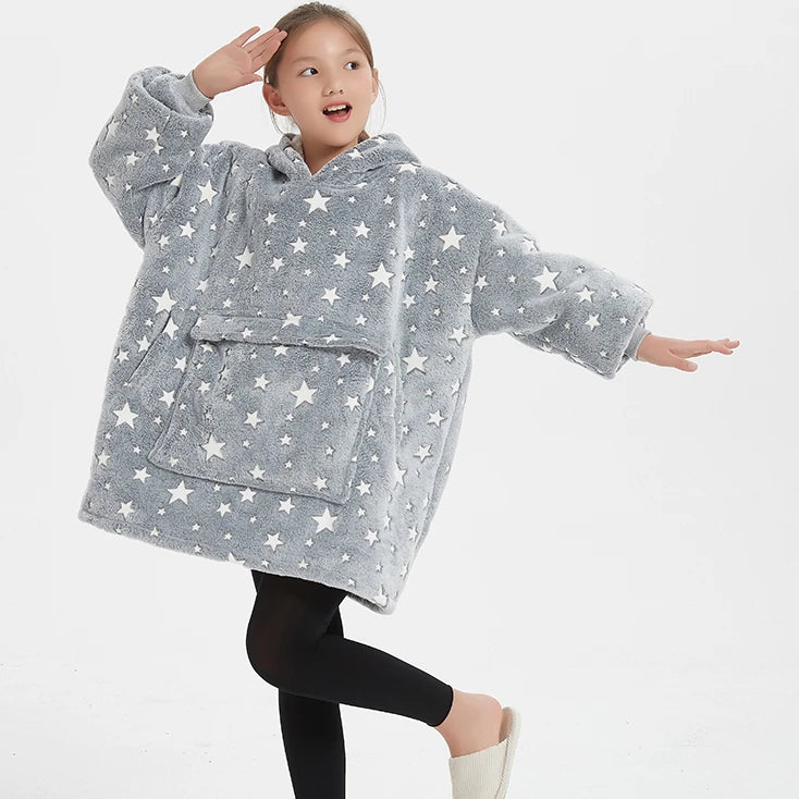 Wearable Blanket Hoodie for Kids Toddlers 2-6YR Sherpa Blanket Sweatshirt With Pocket Custom Children Luminous Hoodie Blanket