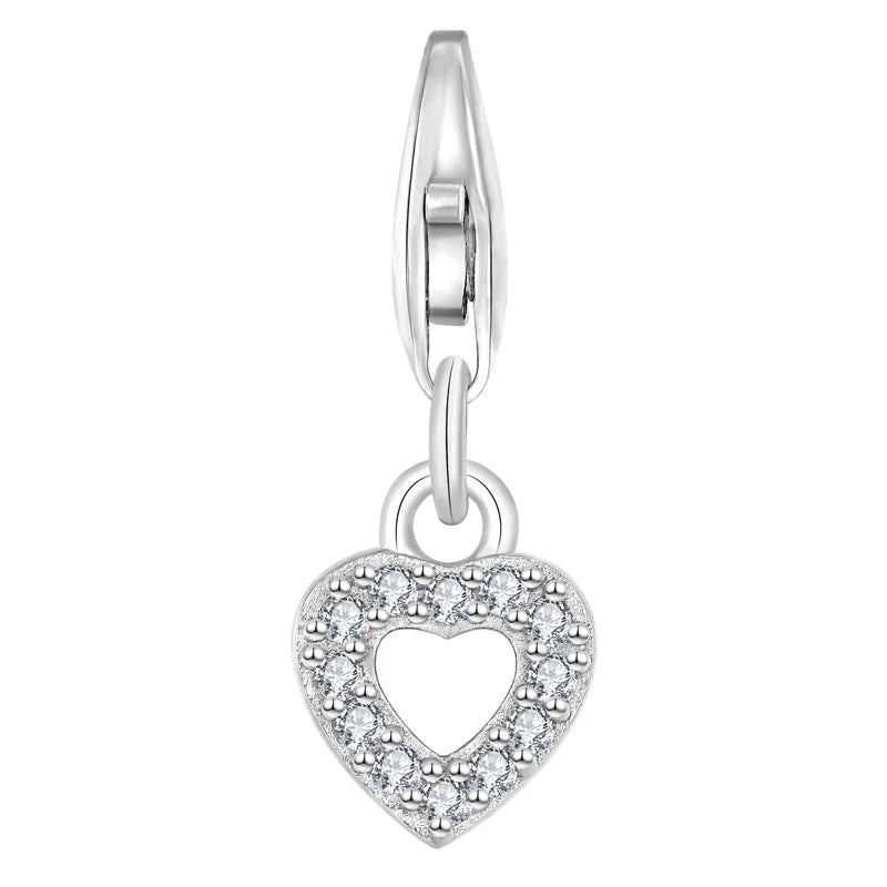 Handmade 925 Sterling Silver CZ Design Heart Dangle Charm for DIY Bracelet & Necklace Jewelry Making