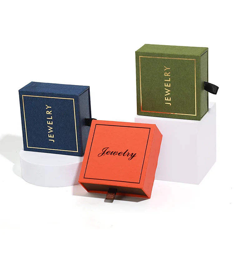 Factory Wholesale INS Gold INS Gold Leather Drawer Jewelry Box Handmade Square Gift Box for Rings Pendants Earrings Nails Carton