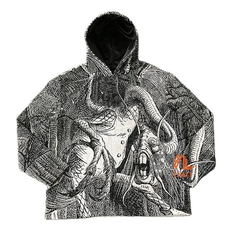 Low MOQ Tapestri Clothes Blanket Jacquard Casual Men's Hoodies Streetwear Custom Design Men Hoodie